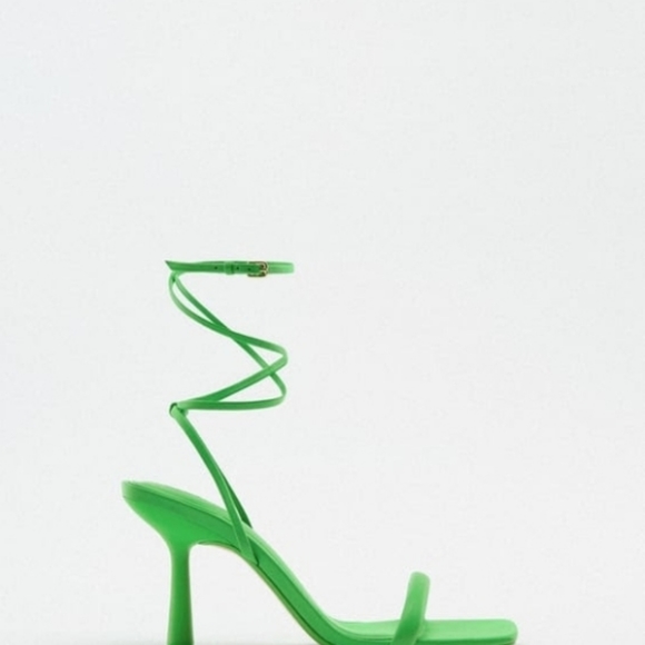 ZARA green strap leather heel sandal size 6.5 With Shoe Bag NEW - Picture 1 of 10